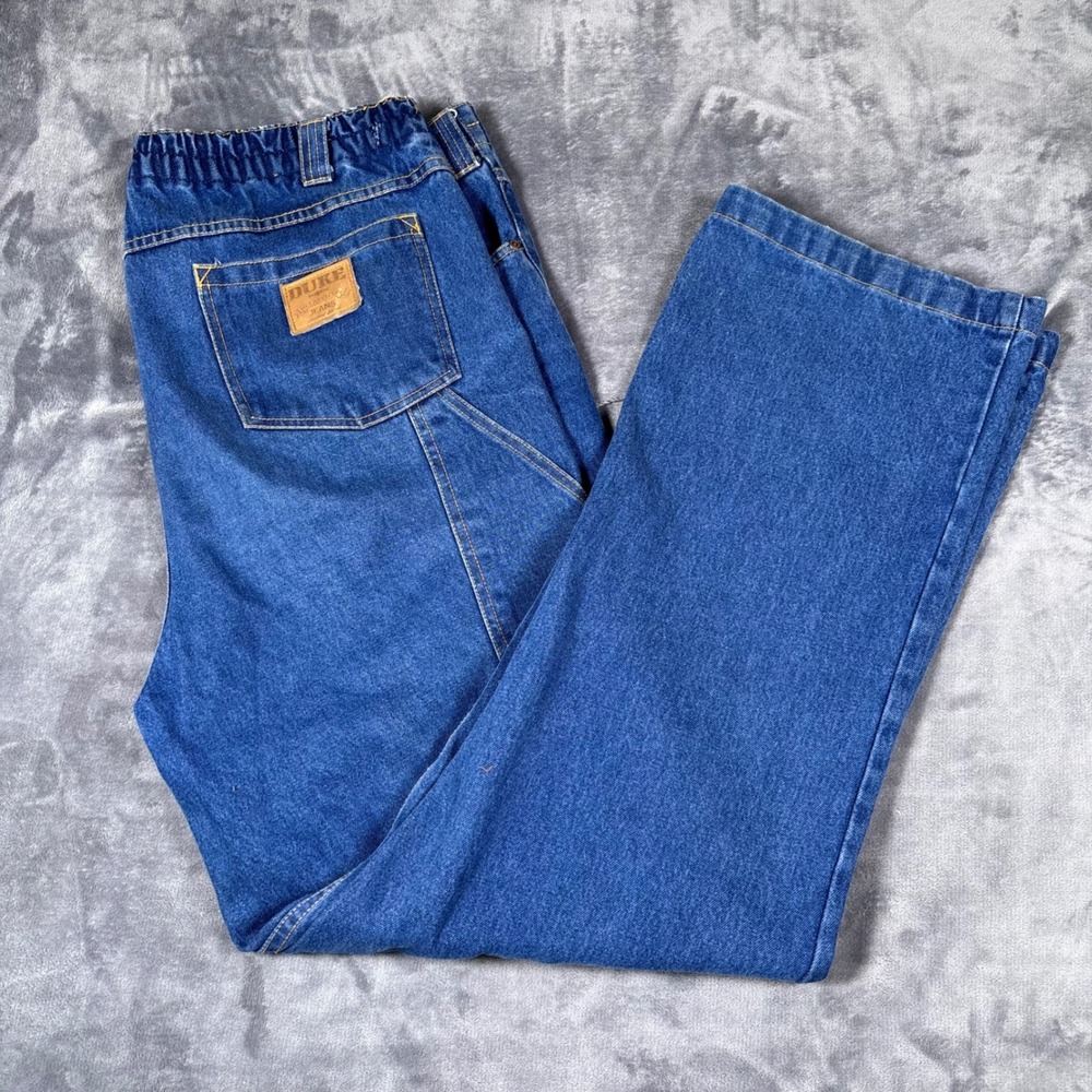 Duke Haband Relaxed Fit Carpenter Jeans Blue Denim Elastic Waist 42XL Mens